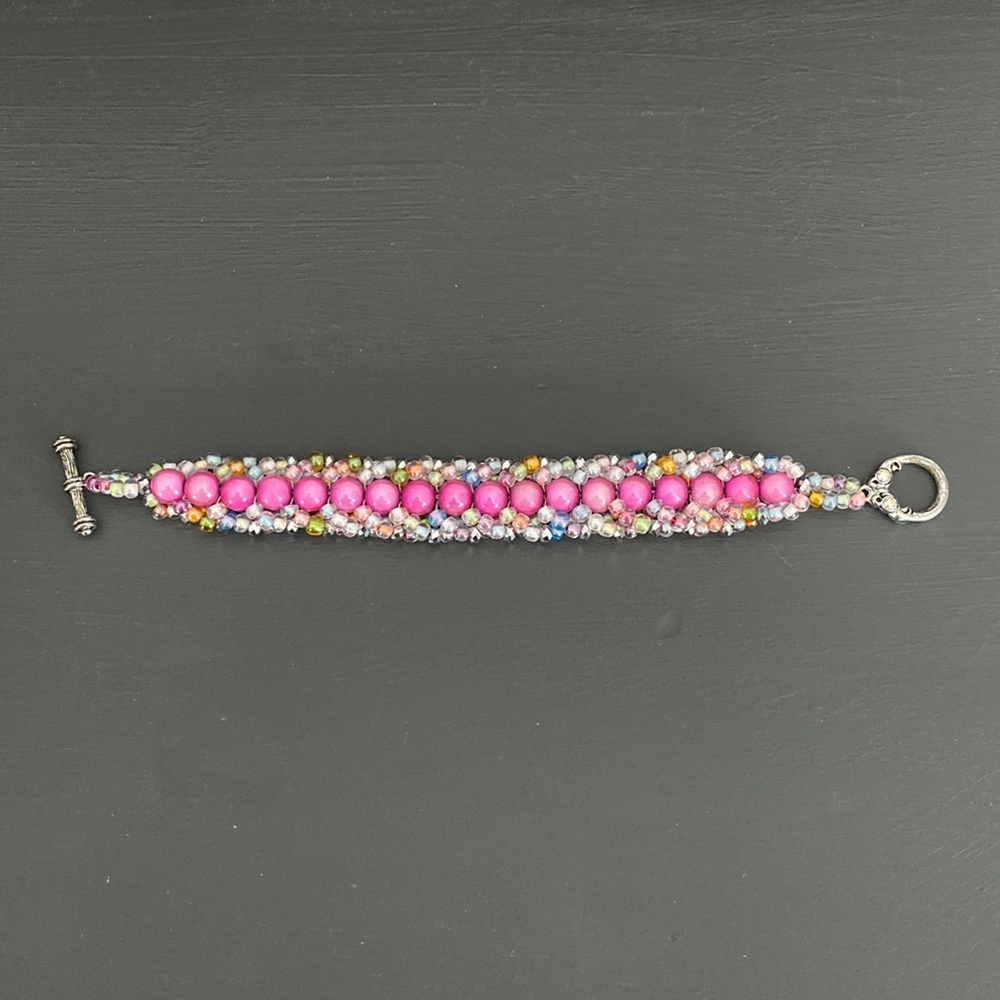 Pink and Rainbow Beaded Bracelet